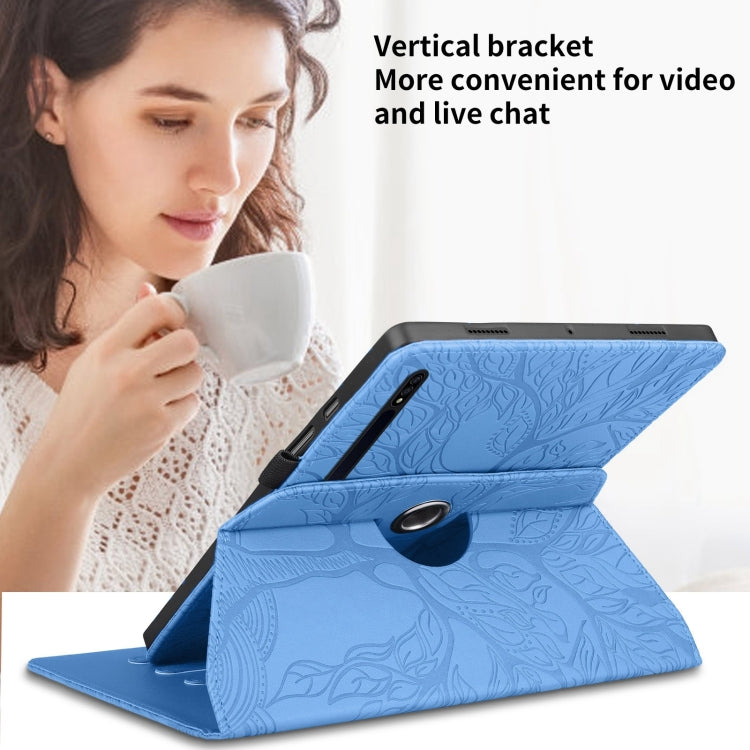 For Samsung Galaxy Tab S10 / S8 / S7 Tree Life Embossed Rotation Leather Tablet Case(Blue)