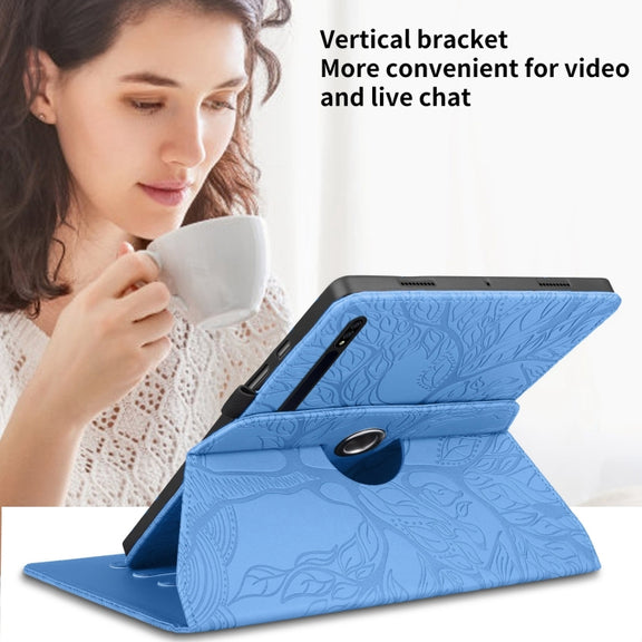 For Samsung Galaxy Tab S10 / S8 / S7 Tree Life Embossed Rotation Leather Tablet Case(Blue)