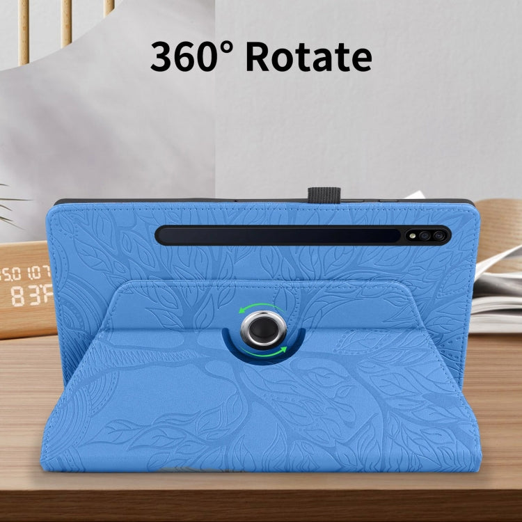 For Samsung Galaxy Tab S10 / S8 / S7 Tree Life Embossed Rotation Leather Tablet Case(Blue)