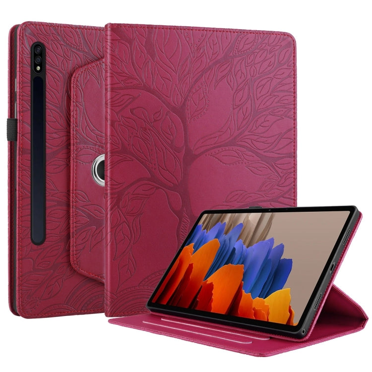 For Samsung Galaxy Tab S10+ / S9+ / S8+ Tree Life Embossed Rotation Leather Tablet Case(Red)