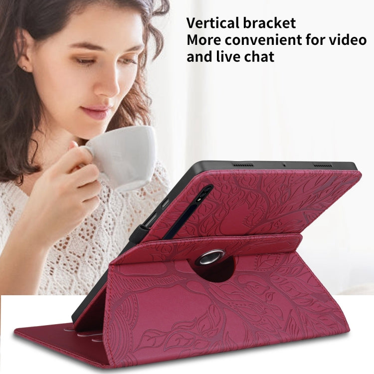 For Samsung Galaxy Tab S10+ / S9+ / S8+ Tree Life Embossed Rotation Leather Tablet Case(Red)