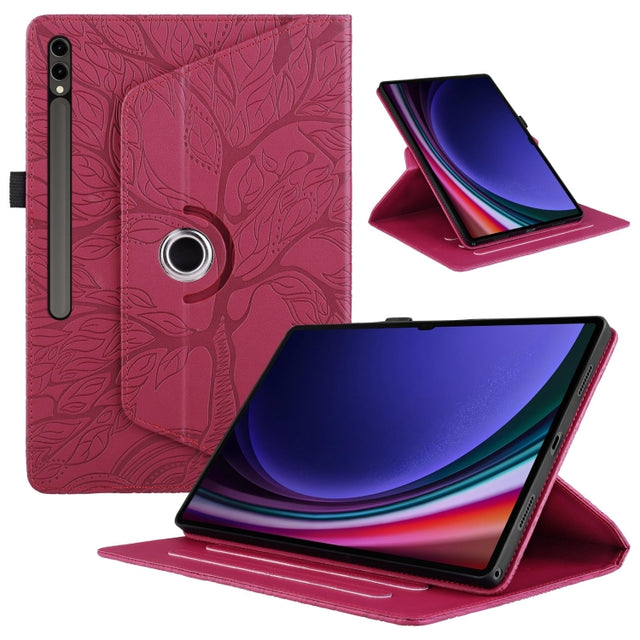For Samsung Galaxy Tab S10 Ultra / S9 Ultra Tree Life Embossed Rotation Leather Tablet Case(Red)