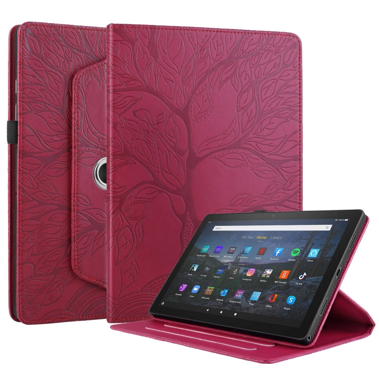 For Amazon Kindle Fire HD8 2022 / 2020 Tree Life Embossed Rotation Leather Tablet Case(Red)