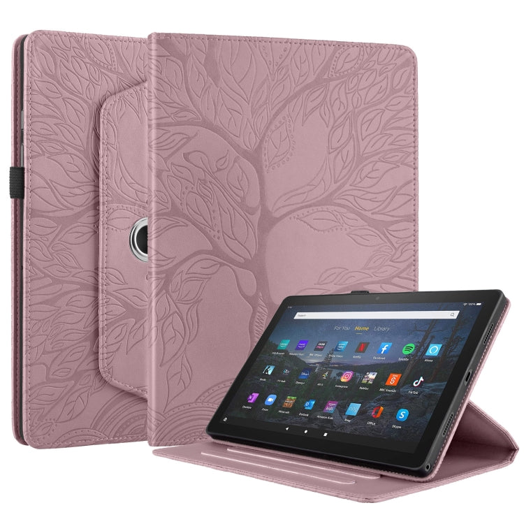 For Amazon Kindle Fire HD8 2022 / 2020 Tree Life Embossed Rotation Leather Tablet Case(Rose Gold)