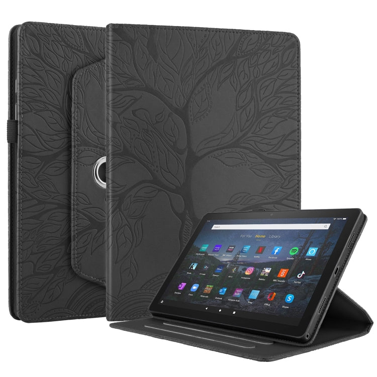 For Amazon Kindle Fire HD8 2022 / 2020 Tree Life Embossed Rotation Leather Tablet Case(Black)