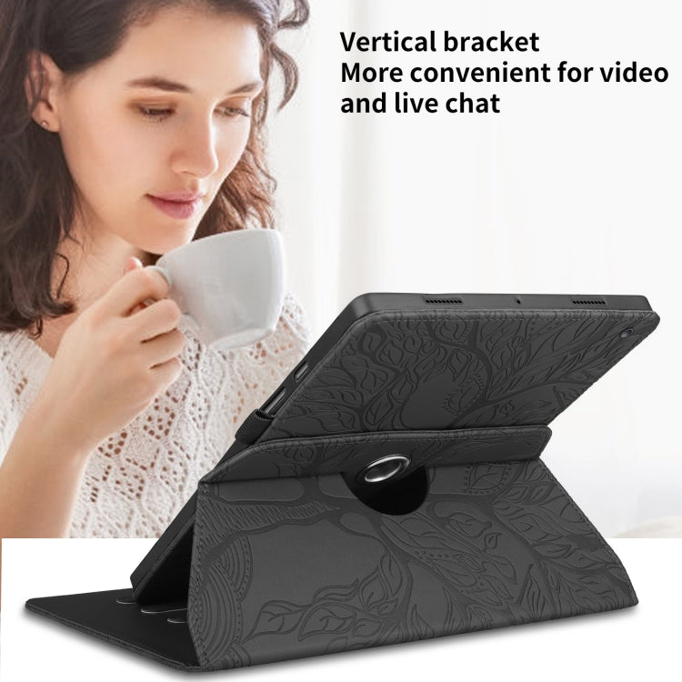 For Amazon Kindle Fire HD8 2022 / 2020 Tree Life Embossed Rotation Leather Tablet Case(Black)