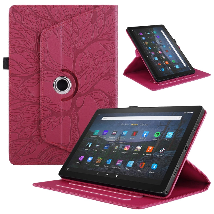 For Amazon Kindle Fire HD10 2021 Tree Life Embossed Rotation Leather Tablet Case(Red)