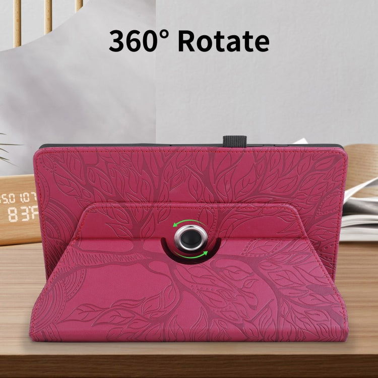 For Amazon Kindle Fire HD10 2021 Tree Life Embossed Rotation Leather Tablet Case(Red)