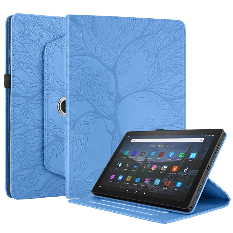 For Amazon Kindle Fire HD10 2021 Tree Life Embossed Rotation Leather Tablet Case(Blue)