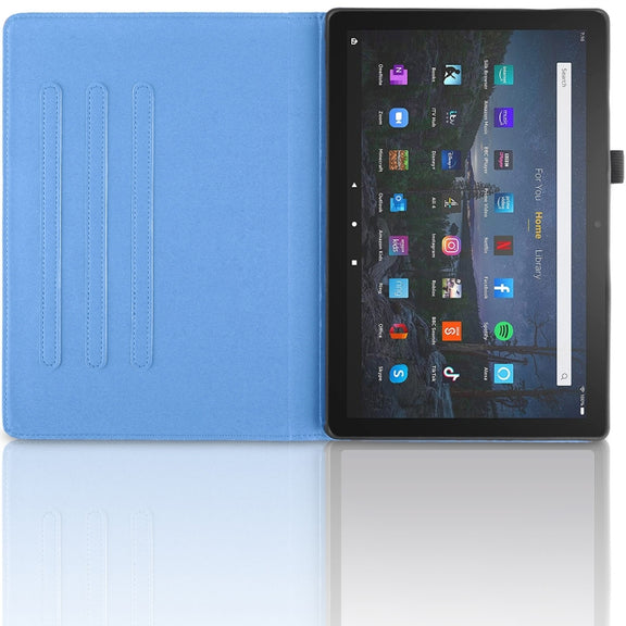 For Amazon Kindle Fire HD10 2021 Tree Life Embossed Rotation Leather Tablet Case(Blue)