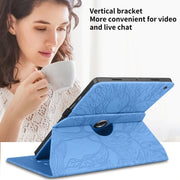 For Amazon Kindle Fire HD10 2021 Tree Life Embossed Rotation Leather Tablet Case(Blue)