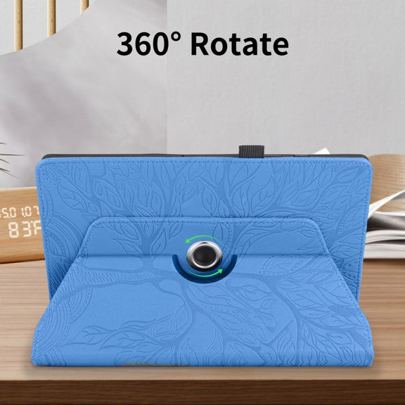 For Amazon Kindle Fire HD10 2021 Tree Life Embossed Rotation Leather Tablet Case(Blue)