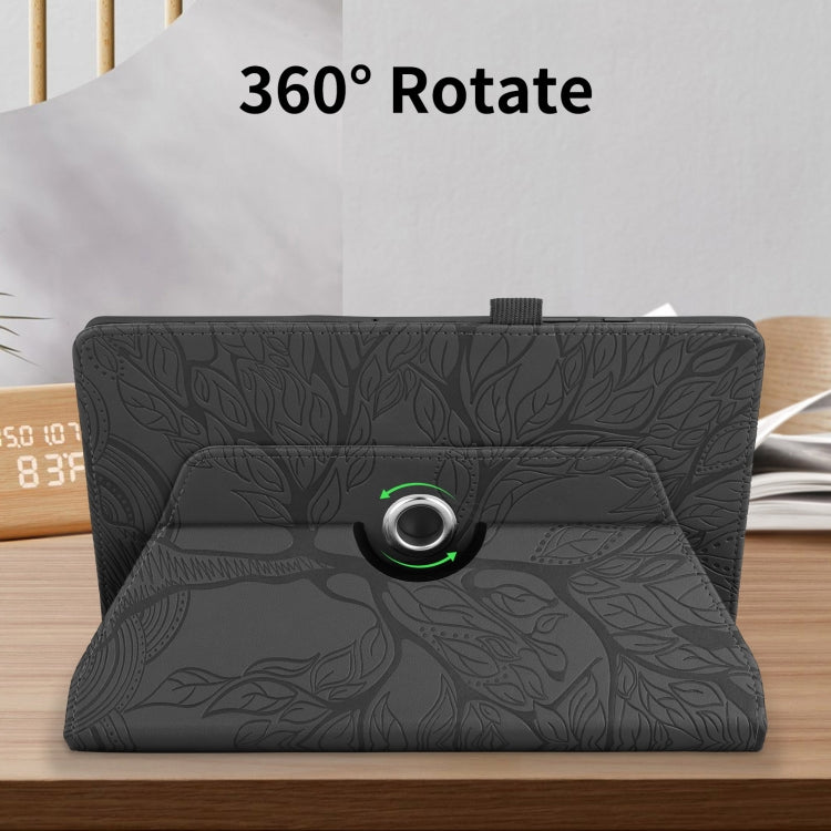 For Amazon Kindle Fire HD10 2021 Tree Life Embossed Rotation Leather Tablet Case(Black)
