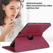 For Amazon Kindle Fire HD8 2015-2019 Tree Life Embossed Rotation Leather Tablet Case(Red)