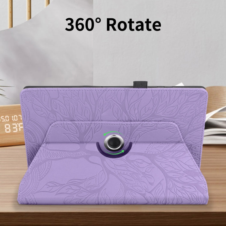 For Amazon Kindle Paperwhite 5 Tree Life Embossed Rotation Leather Smart Tablet Case(Purple)