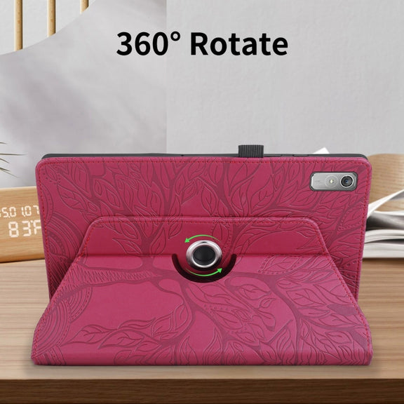 For Lenovo Xiaoxin Pad 11 2nd 2023 Tree Life Embossed Rotation Leather Tablet Case(Red)