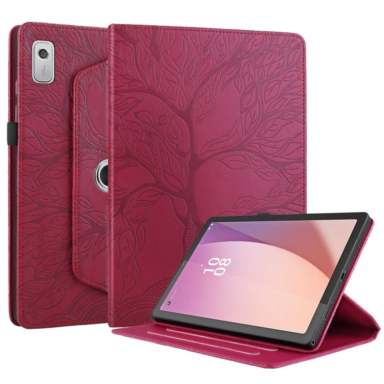 For Lenovo Tab M9 Tree Life Embossed Rotation Leather Tablet Case(Red)