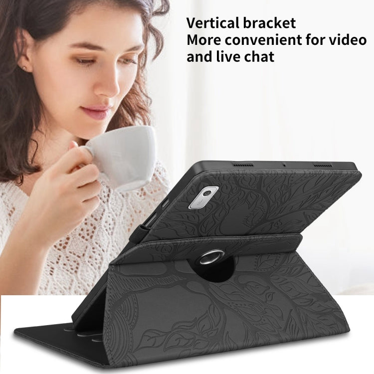 For Lenovo Tab M9 Tree Life Embossed Rotation Leather Tablet Case(Black)