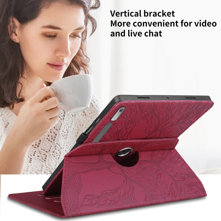 For Lenovo Tab P11 Pro 2nd / Xiaoxin Pad 11 Pro Tree Life Embossed Rotation Leather Tablet Case(Red)