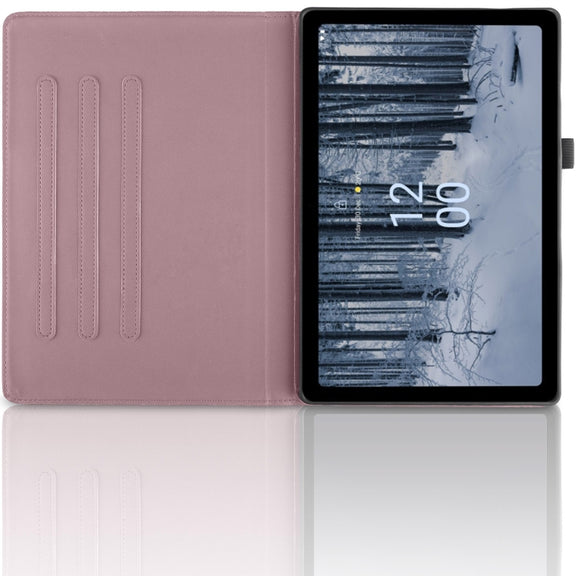 For Nokia T21 Tree Life Embossed Rotation Leather Tablet Case(Rose Gold)