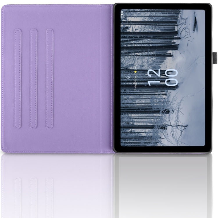 For Nokia T21 Tree Life Embossed Rotation Leather Tablet Case(Purple)