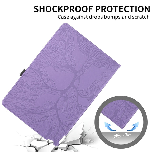 For Nokia T21 Tree Life Embossed Rotation Leather Tablet Case(Purple)