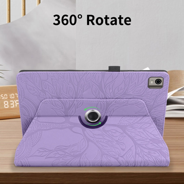 For Nokia T21 Tree Life Embossed Rotation Leather Tablet Case(Purple)