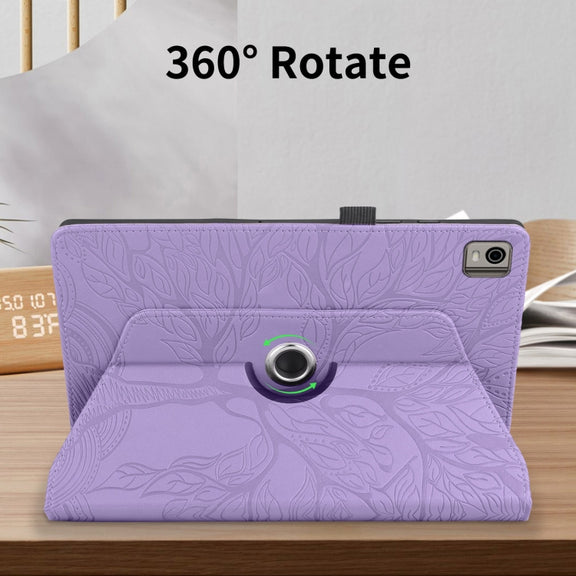 For Nokia T21 Tree Life Embossed Rotation Leather Tablet Case(Purple)