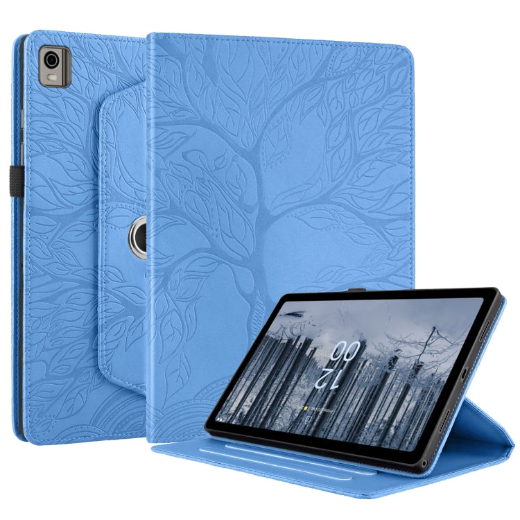For Nokia T21 Tree Life Embossed Rotation Leather Tablet Case(Blue)