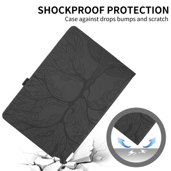 For Nokia T21 Tree Life Embossed Rotation Leather Tablet Case(Black)