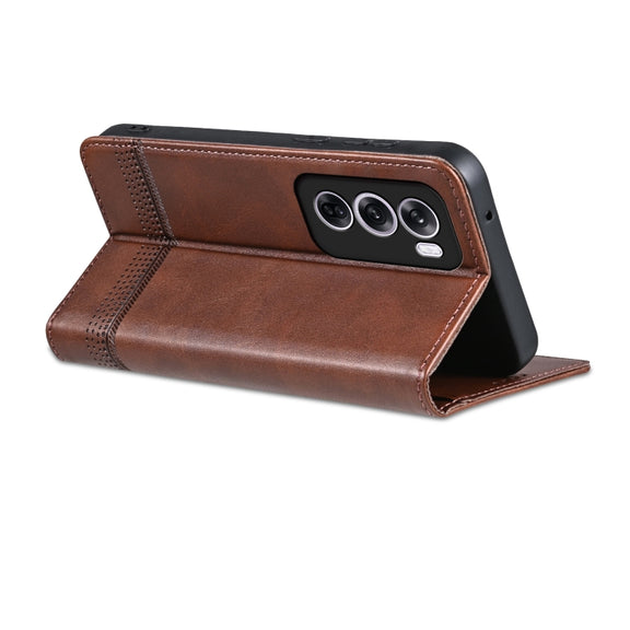 For OPPO Reno12 Pro Global AZNS Magnetic Calf Texture Flip Leather Phone Case(Dark Brown)
