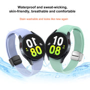 For Samsung Galaxy Watch 6 Magnetic Folding Silver Buckle Silicone Watch Band(Light Green)