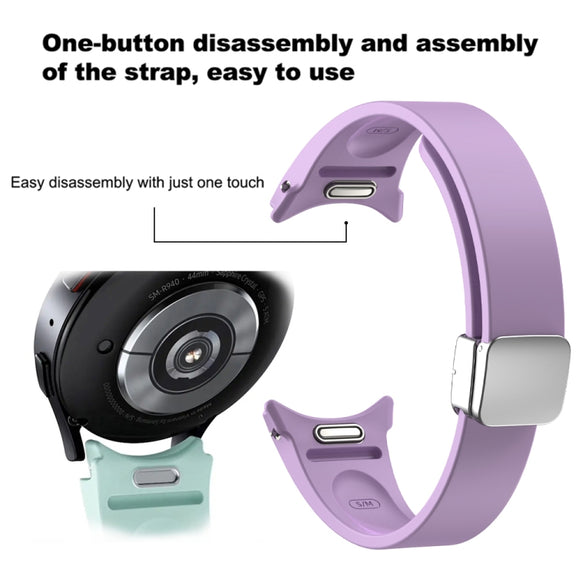 For Samsung Galaxy Watch 6 Magnetic Folding Silver Buckle Silicone Watch Band(Pink)