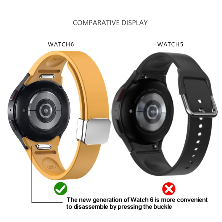 For Samsung Galaxy Watch 6 Magnetic Folding Silver Buckle Silicone Watch Band(Yellow)
