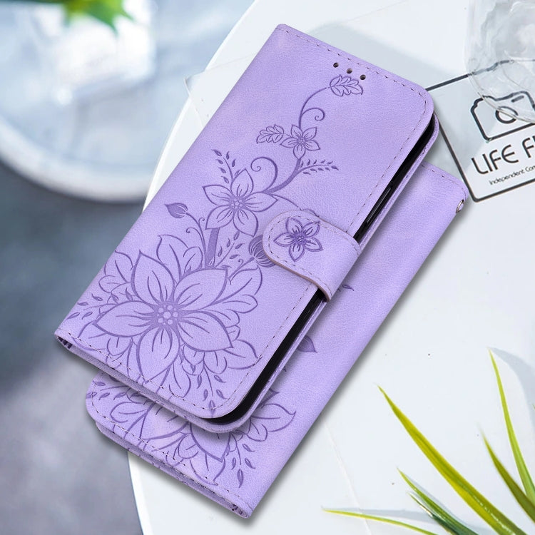 For Google Pixel 9 Pro Lily Embossed Leather Phone Case(Purple)