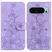 For Google Pixel 9 Pro Lily Embossed Leather Phone Case(Purple)