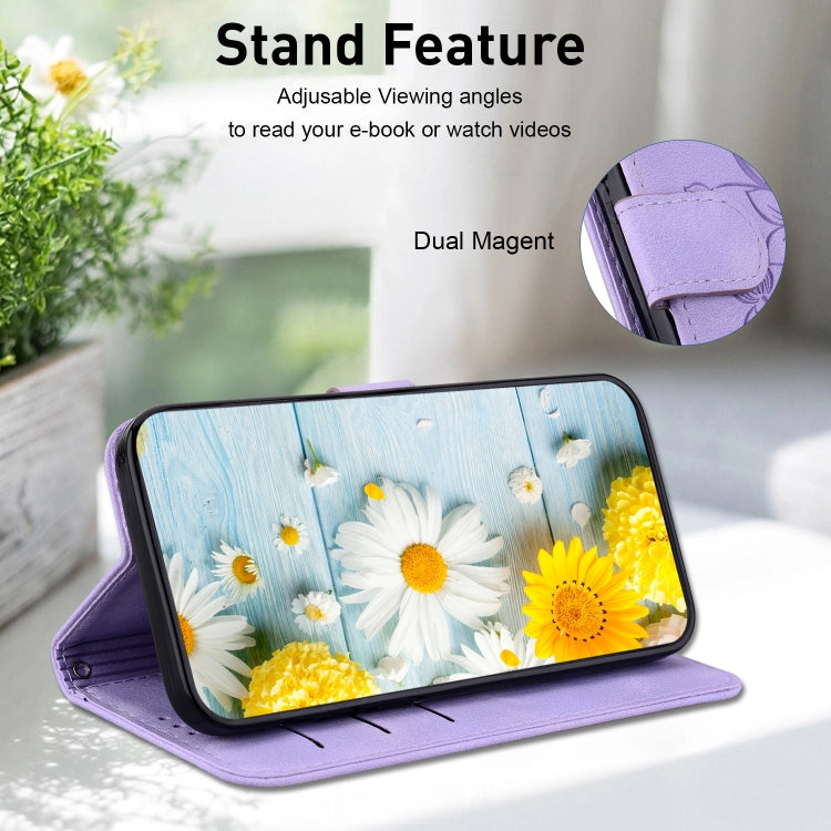 For Google Pixel 9 Pro Lily Embossed Leather Phone Case(Purple)