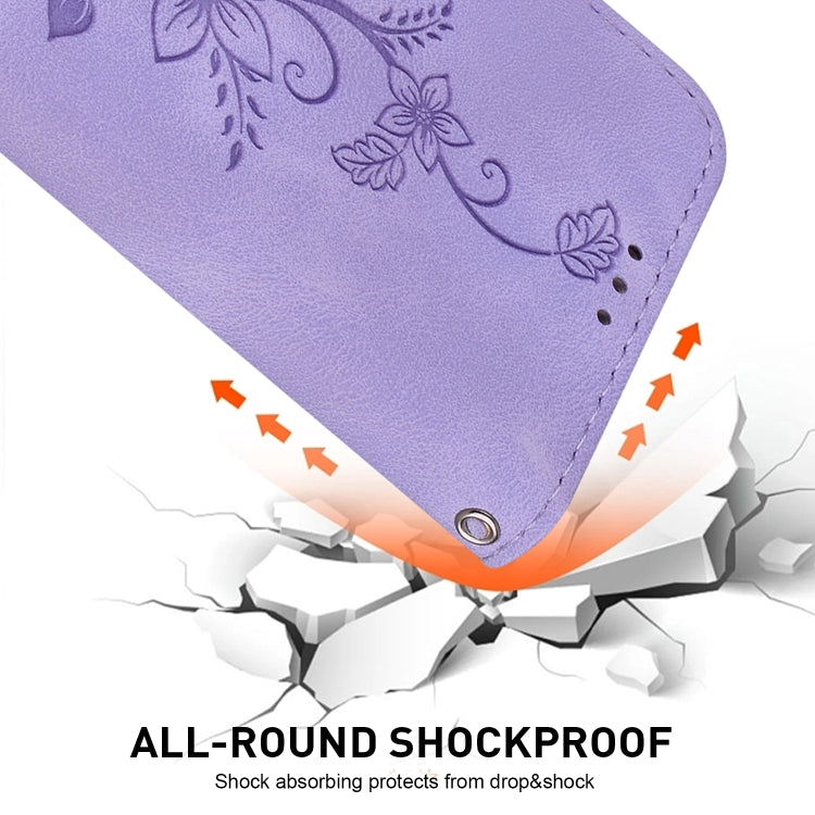 For Google Pixel 9 Pro Lily Embossed Leather Phone Case(Purple)