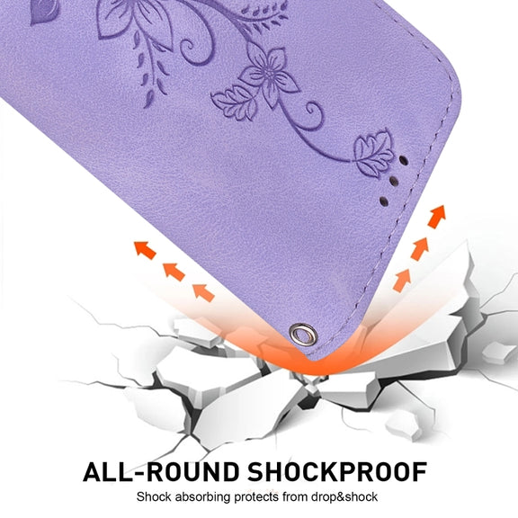 For Google Pixel 9 Pro Lily Embossed Leather Phone Case(Purple)