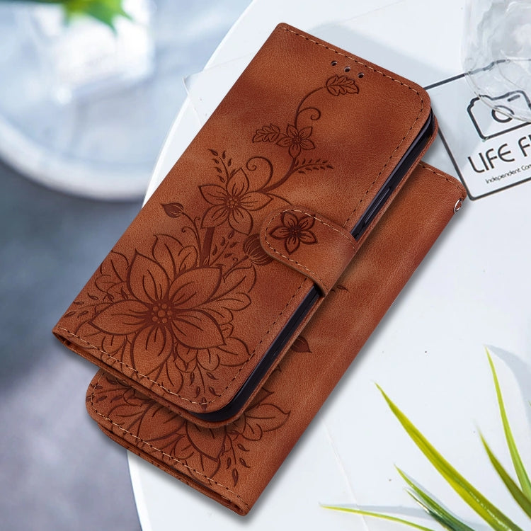 For Google Pixel 9 Pro Lily Embossed Leather Phone Case(Brown)