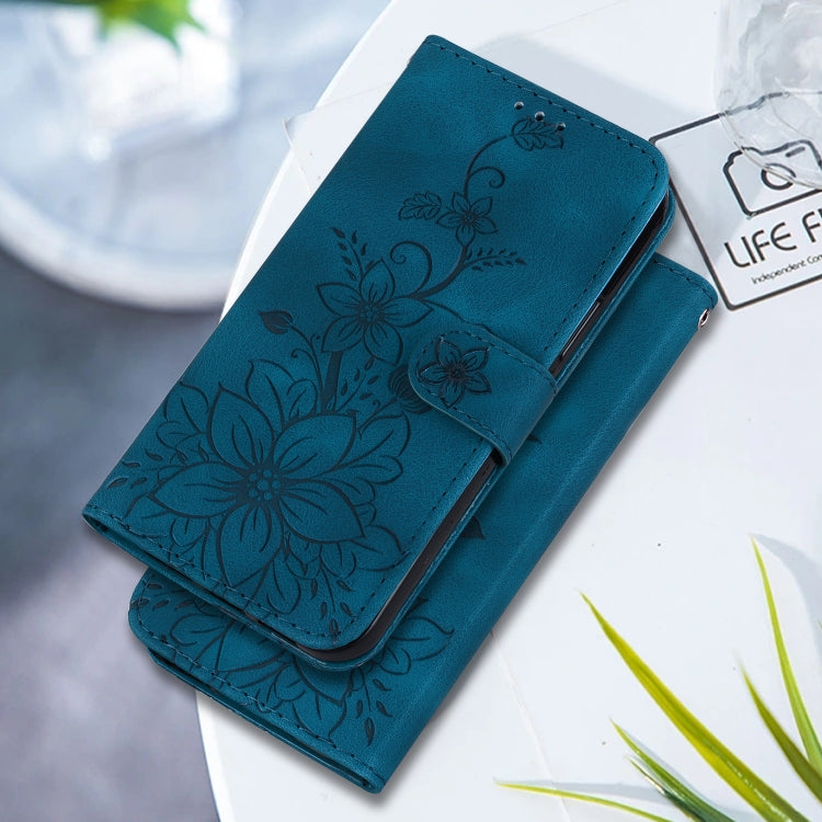 For Google Pixel 9 Pro Lily Embossed Leather Phone Case(Dark Blue)