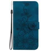 For Google Pixel 9 Pro Lily Embossed Leather Phone Case(Dark Blue)