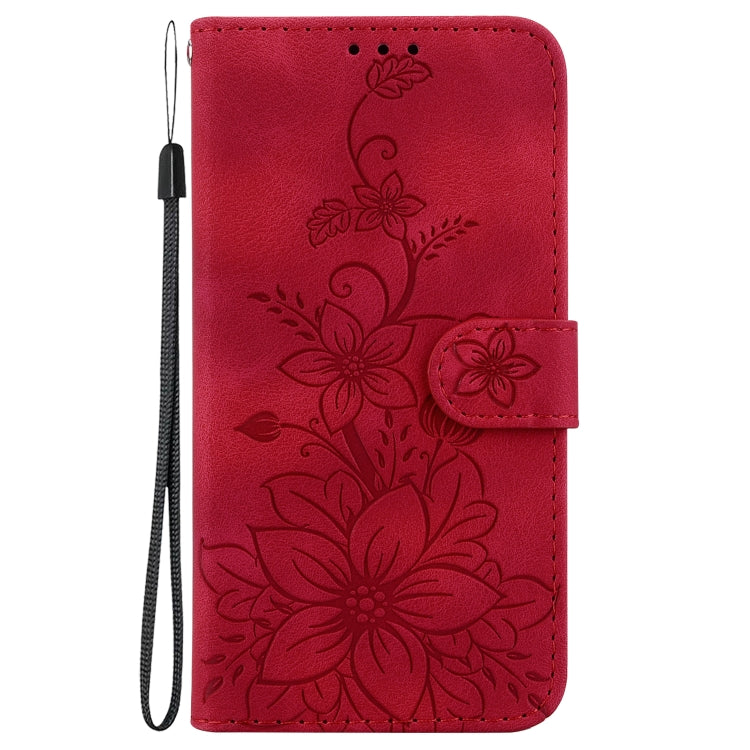 For Google Pixel 9 Pro Lily Embossed Leather Phone Case(Red)