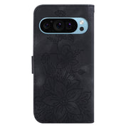 For Google Pixel 9 Pro Lily Embossed Leather Phone Case(Black)