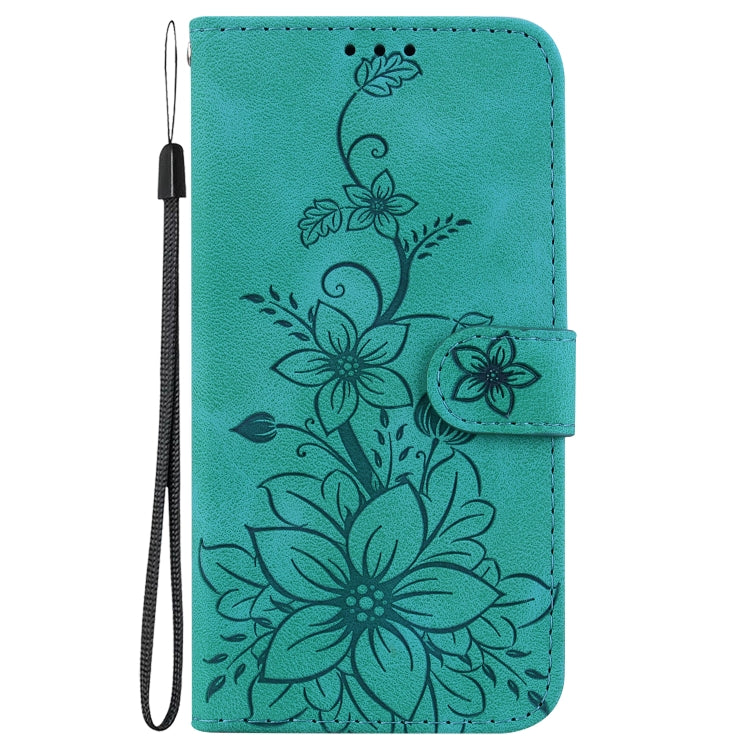 For Google Pixel 9 Lily Embossed Leather Phone Case(Green)