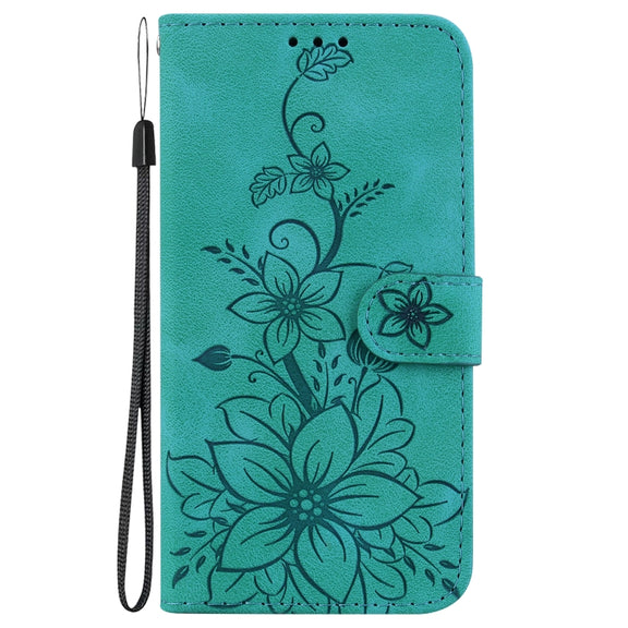 For Google Pixel 9 Lily Embossed Leather Phone Case(Green)