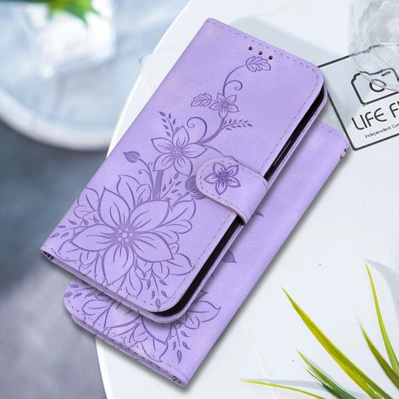 For Google Pixel 9 Lily Embossed Leather Phone Case(Purple)