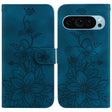 For Google Pixel 9 Lily Embossed Leather Phone Case(Dark Blue) - Google Cases by PMC TechLife | Online Shopping South Africa | PMC TechLife | Buy Now Pay Later Mobicred