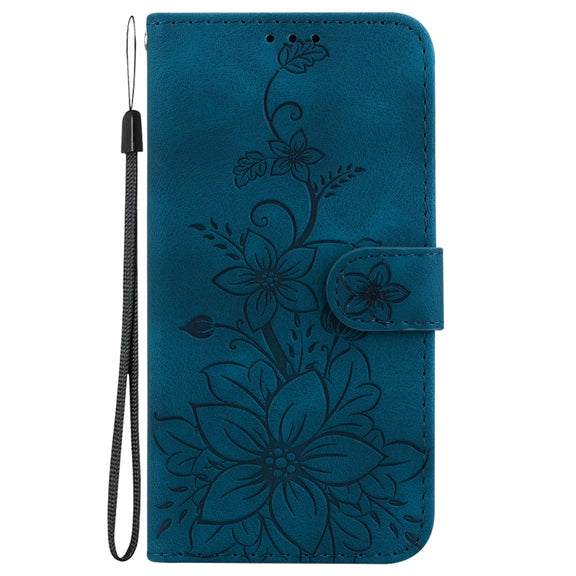 For Google Pixel 9 Lily Embossed Leather Phone Case(Dark Blue)