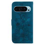 For Google Pixel 9 Lily Embossed Leather Phone Case(Dark Blue)